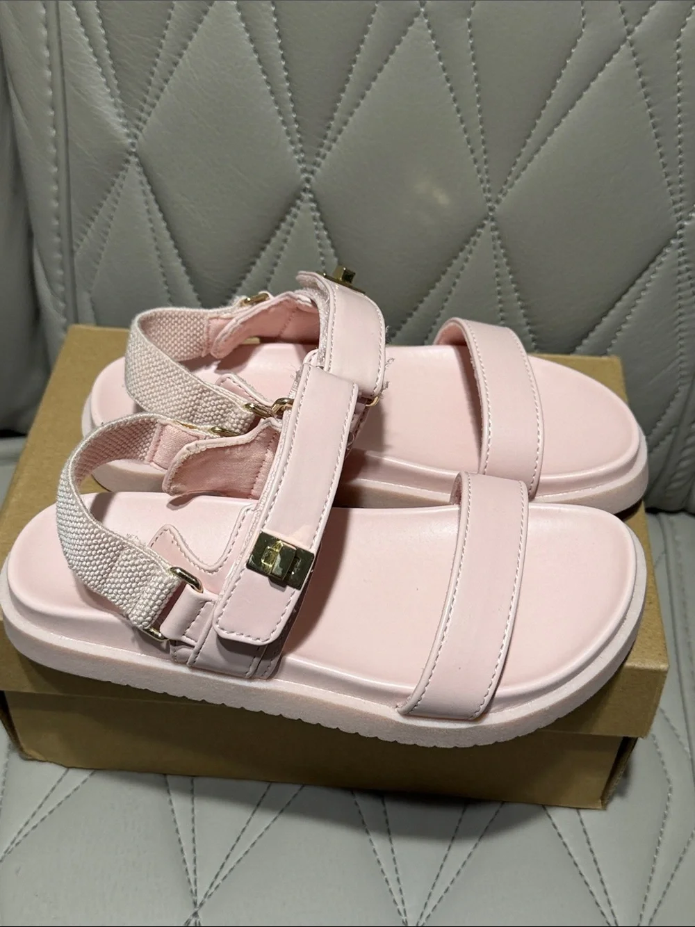 Steve Madden Kids Light Pink Velcro Strap Sandals with Gold Accents